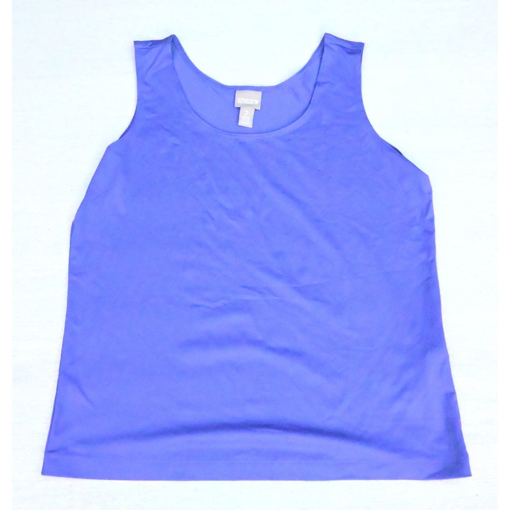 Chicos Womens 2 L Periwinkle Blue Tank Top Wide Strap Scoop Neck Stretch Knit